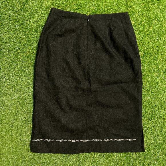 Vintage Black Wool Skirt With Silver Floral Barb Embroidery - Picture 5 of 6